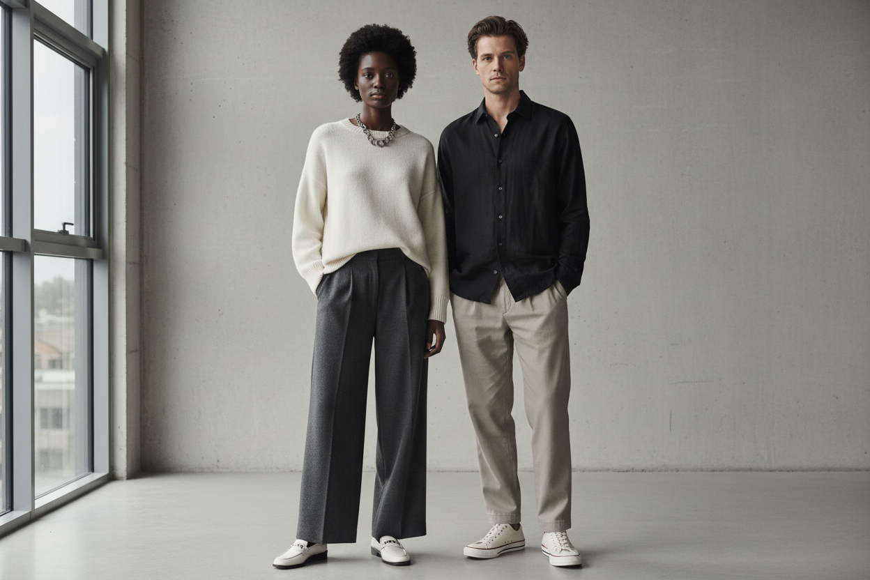Modern unisex classic fashion with diverse models